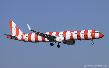 Airbus A321-211 | D-AIAI | Condor  |  This Airbus A321 was built for LAN Airlines, but not taken up. It then served with WOW air as TF-GMA for 3 years befor being delivered to Condor. In JAN2024, the aircraft was repainted in the Red Passion livery in JAN2024. | Z&UUML;RICH (LSZH/ZRH) 20.03.2026