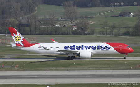 Airbus A350-941 | HB-IHA | Edelweiss Air  |  This Airbus A350 is seen here taxing to runway 28 for its flight to Zanzibar.  | Z&UUML;RICH (LSZH/ZRH) 21.03.2026