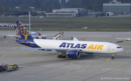 Boeing 777-F | N772GT | Atlas Air  |  This Boeing 777 freighter of Atlas Air arrived early from Atlanta and after 2 hours departed for Seoul Incheon. According to the flightplan, a stopover at Liege was planned, but the aircraft flew directly to South Korea. | Z&UUML;RICH (LSZH/ZRH) 23.03.2026