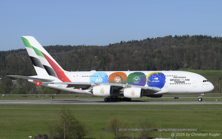 Airbus A380-861 | A6-EUH | Emirates Airline  |  This Airbus A380 of Emirates Airlines was delivered on 19NOV2016 and was stored during Covid at Dubai. | Z&UUML;RICH (LSZH/ZRH) 07.04.2026