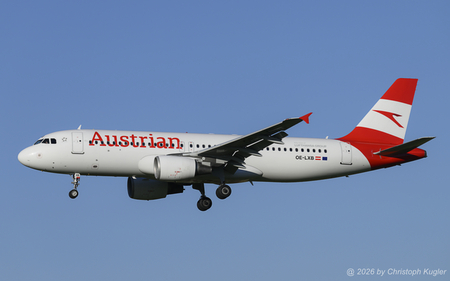 Airbus A320-216 | OE-LXB | Austrian Airlines  |  This Airbus A320 of Austrian Airlines is seen here arriving as flight AUA131 from Vienna. This aircraft was initially delivery to Air One and later saw service with Alitalia and Air Berlin before joining Austrian Airlines on 29NOV2017. | Z&UUML;RICH (LSZH/ZRH) 30.04.2026