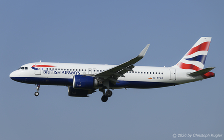 Airbus A320-251nx | G-TTNG | British Airways  |  This Airbus A320neo of British Airways is seen here arriving almost 30 minutes before schedule on its flight BAW730 from London-Heathrow to Z&uuml;rich. | Z&UUML;RICH (LSZH/ZRH) 27.05.2026