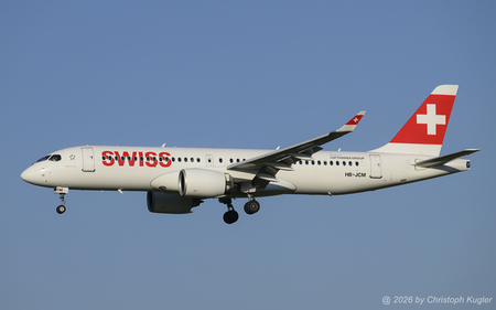 Bombardier CSeries 300 | HB-JCM | Swiss International Air Lines  |  This Bombardier CSeries 300 is seen here approaching runway 14 in Zurich as flight LX1483 from Prague.  | Z&UUML;RICH (LSZH/ZRH) 09.07.2026