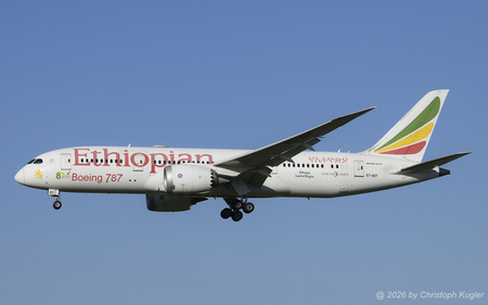 Boeing 787-8 | ET-AOT | Ethiopian Airlines  |  This Boeing 787-8 is seen here on the daily flight from Adis Ababa to Milan and Zurich. Ethiopian Airlines operates a total of 30 Boeing 787. | Z&UUML;RICH (LSZH/ZRH) 22.07.2026
