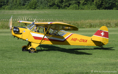 Piper L-4J Grasshopper | HB-ONA | private  |  This Piper L-4J Grasshopper is seen here deaprting after just a short visit to Beromünster. | LSZO 13.06.2026