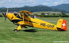 Buecker Bu-131 | HB-UVF | private  |  This Bücker Bu-131B is still painted in the standard yellow colour scheme it was wearing when flying for the Swiss Air Force | BIRRFELD (LSZF/---) 28.06.2025
