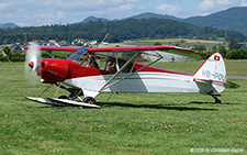 Piper PA-18-150 Super Cub | HB-POU | private  |  This Piper PA-18 Super Cub is seen here arriving from Mollis where it is based. | BIRRFELD (LSZF/---) 28.06.2025