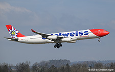 Airbus A340-313X | HB-JMC | Edelweiss Air  |  This Airbus A340-313X of Edelweiss Air is seen arriving as flight EDW25 from Cancun | Z&UUML;RICH (LSZH/ZRH) 02.03.2025