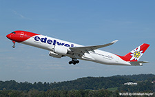 Airbus A350-941 | HB-IHC | Edelweiss Air  |  The Airbus A350 of Edelweiss Air, operating flight EDW10 to Vancouver, is captured here taking off on runway 28 in Zurich.  | Z&UUML;RICH (LSZH/ZRH) 20.09.2025