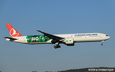 Boeing 777-3F2ER | TC-LJH | Turkish Airlines  |  Flight THY1909 from Istanbul to Zurich was operated using a Boeing 777-300 of Turkish Airlines. The use of such a large aircraft by Turkish Airlines on their flight to Zurich is not that common. The Bio Fuel sticker was an additional highlight.  | Z&UUML;RICH (LSZH/ZRH) 18.10.2025
