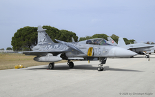 JAS-39C Gripen | 36 | Hungarian Air Force  |  This Gripen of the Hungarian Air Force of 101 Sqn was only recently repainted in the current tiger scheme. | ARAXOS (LGRX/GPA) 10.05.2026